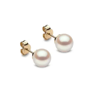 Classic White Akoya Pearl Stud Earrings in 18ct Yellow Gold